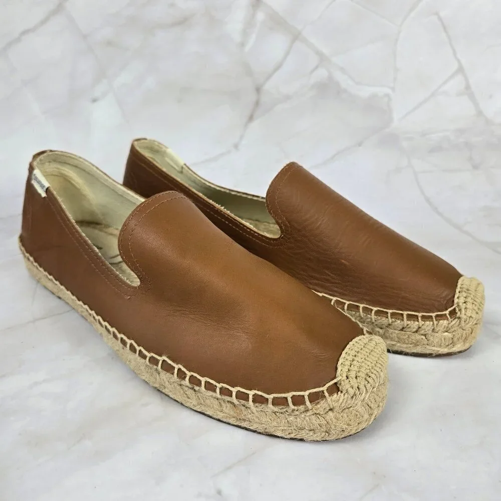 Soludos Size 8.5M Caramel Colored Slip On Loafer Espadrilles Leather Upper